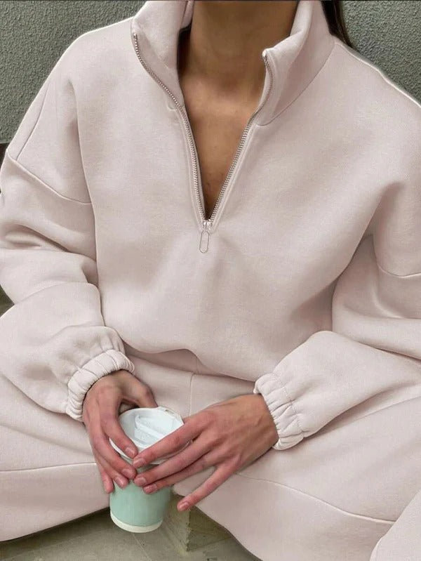 Women's Pullover – Oversize Fit – High Neck with Short Zipper – Soft and Breathable