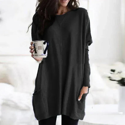 Women's Tunic Pullover – Oversized Fit – Soft Knit – Dropped Shoulders – Side Pockets