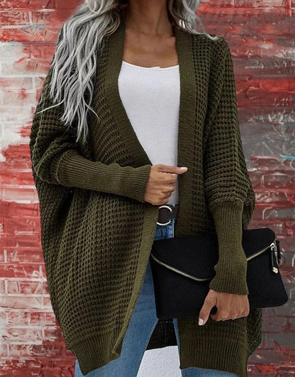 Women's Cardigan – Oversized Fit – Waffle Knit – Open Front – Long Sleeves