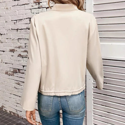 Women's Biker Jacket – Relaxed Fit – Faux Leather Look – Zipper – Elastic Hem