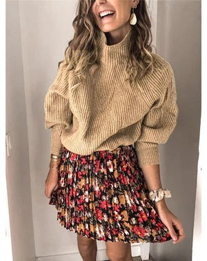 Women's Pullover – Relaxed Fit – High Neck – Ribbed Knit – Long Sleeves