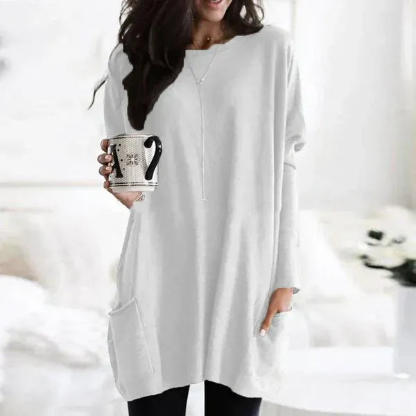 Women's Tunic Pullover – Oversized Fit – Soft Knit – Dropped Shoulders – Side Pockets