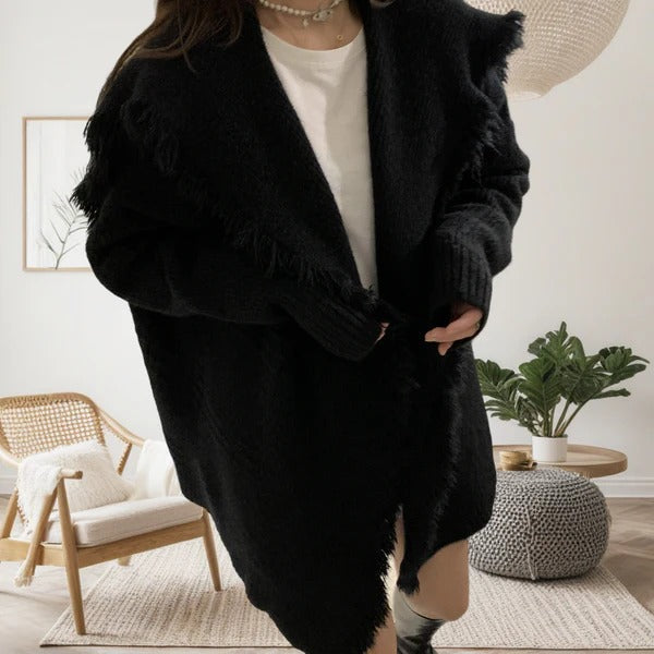 Women's Cardigan – Oversized Fit – Knitted – Open Front – Raw Edges – Long Sleeved
