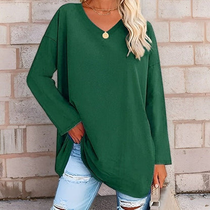 Women's Shirt with Long Sleeves – Oversized Fit – Soft Cotton – V-neck Casual Style