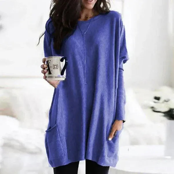Women's Tunic Pullover – Oversized Fit – Soft Knit – Dropped Shoulders – Side Pockets