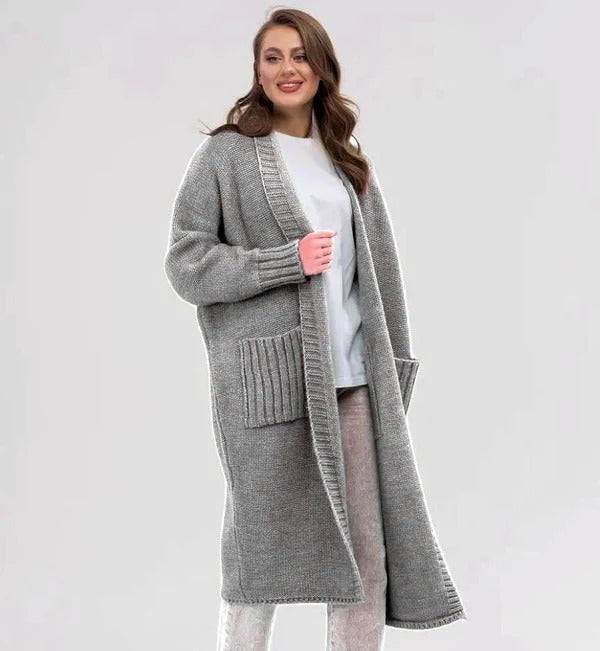 Women's Cardigan – Oversized Fit – Soft Wool Texture – Long Style with Large Pockets