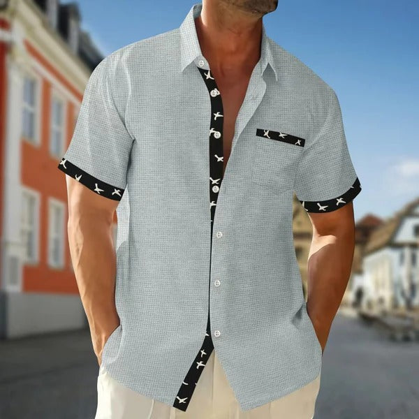 Men's Short-Sleeved Shirt – Regular Fit – Cotton Feel – Contrast Details