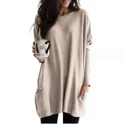 Women's Tunic Pullover – Oversized Fit – Soft Knit – Dropped Shoulders – Side Pockets