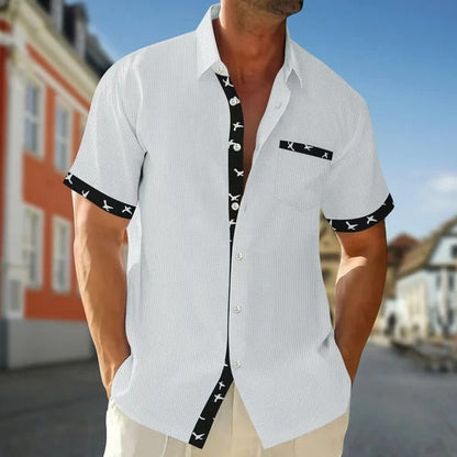 Men's Short-Sleeved Shirt – Regular Fit – Cotton Feel – Contrast Details