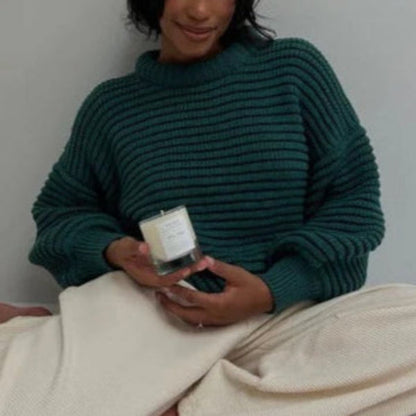 Women's Sweater – Oversized Fit – High Collar – Ribbed Knit Wool Look – Casual Style