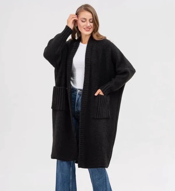 Women's Cardigan – Oversized Fit – Soft Wool Texture – Long Style with Large Pockets