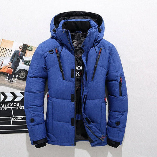 Men's Down Jacket – Quilted Insulation – Adjustable Hood – Zipper Closure – Hip Length