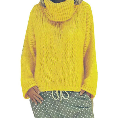 Women's Knit Sweater – Oversize Fit – High Collar – Chunky Knit – Ribbed Edges