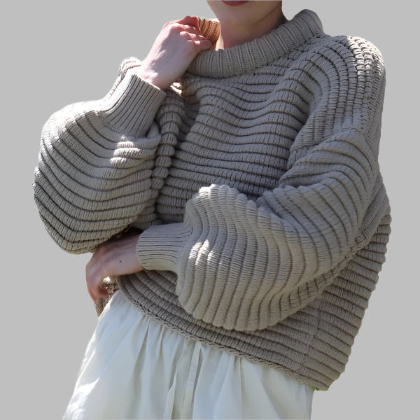 Women's Sweater – Oversized Fit – High Collar – Ribbed Knit Wool Look – Casual Style