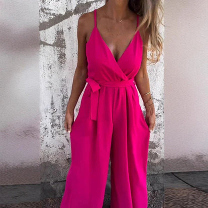 Women's Jumpsuit – Relaxed Fit – Wrap Design – Wide Leg – Light and Breathable