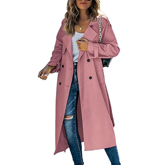 Women's Trench Coat – Relaxed Fit – Double-Breasted Closure – Long and Structured