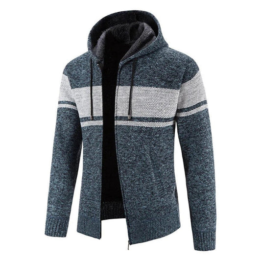 Men's Cardigan with Hood – Relaxed Fit – Knit Texture – Soft Interior – Zipper