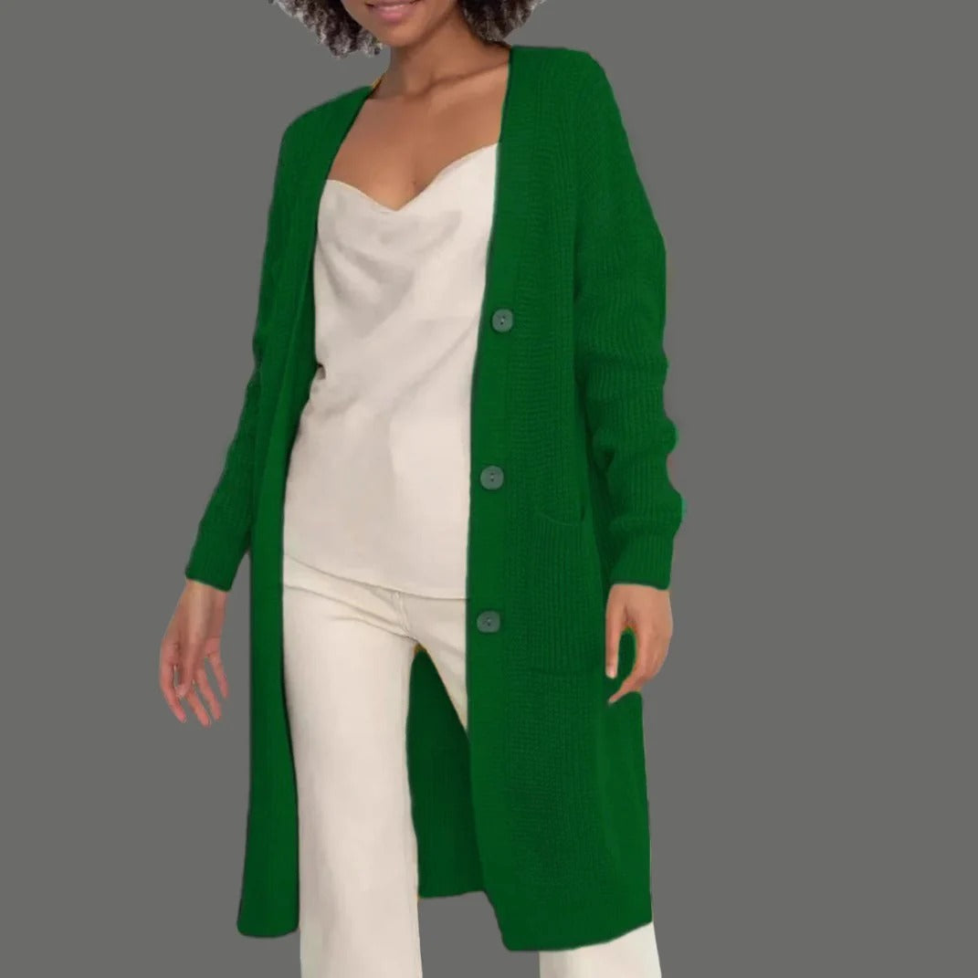 Women's Cardigan – Long Model – Soft Knit – Relaxed Fit – Button Closure and Pockets