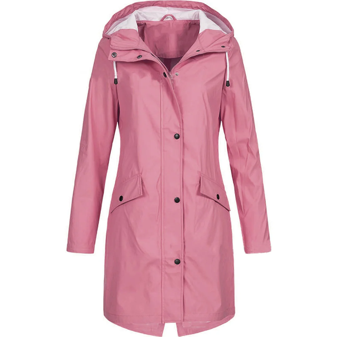 Women's Raincoat – Tailored Fit – Water-Repellent – With Hood and Button Closure