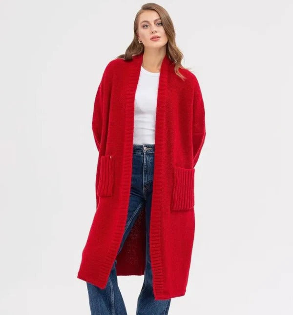 Women's Cardigan – Oversized Fit – Soft Wool Texture – Long Style with Large Pockets