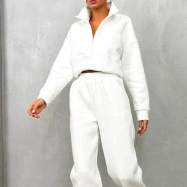 Women's Sweat Set – Relaxed Fit – High Collar with Zipper – Elastic Waist – Soft and Breathable