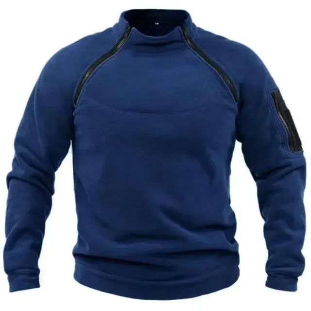 Men's Fleece Pullover – Relaxed Fit – High Collar – Utility Zippers – Outdoor Use