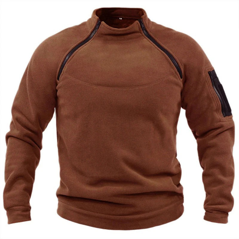 Men's Fleece Pullover – Relaxed Fit – High Collar – Utility Zippers – Outdoor Use
