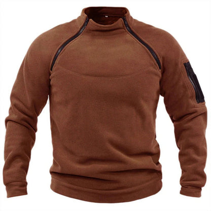 Men's Fleece Pullover – Relaxed Fit – High Collar – Utility Zippers – Outdoor Use