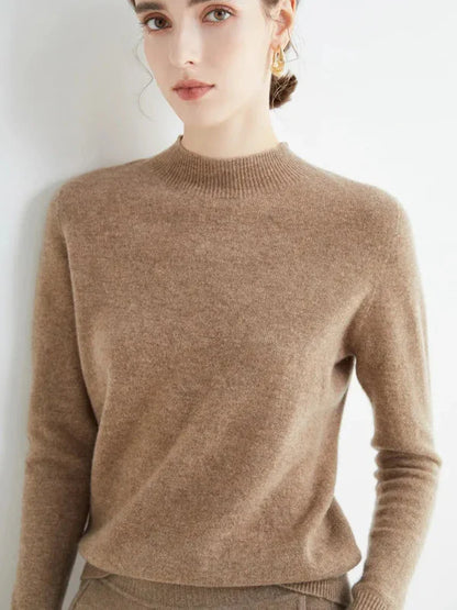 Women's Knit Sweater – Wool Blend – Regular Fit – Long Sleeves – Ribbed Round Neck