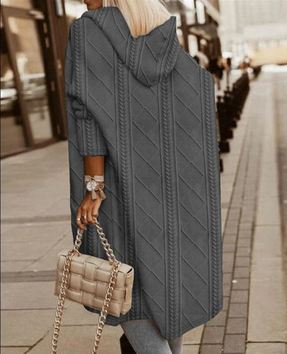 Women's Cardigan – Extended Hood – Cable Knit – Oversized Fit – Casual Layering