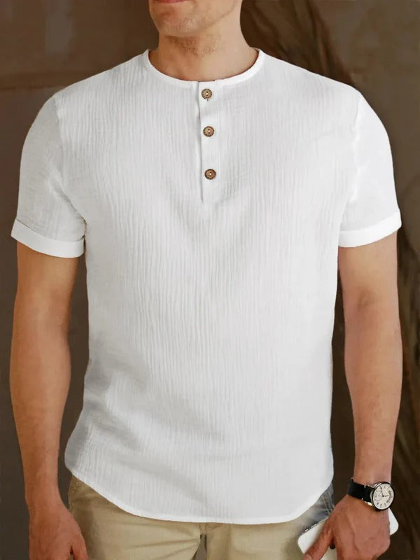 Men's T-shirt with Buttons – Regular Fit – Short Sleeved – Soft Knit – Casual Style
