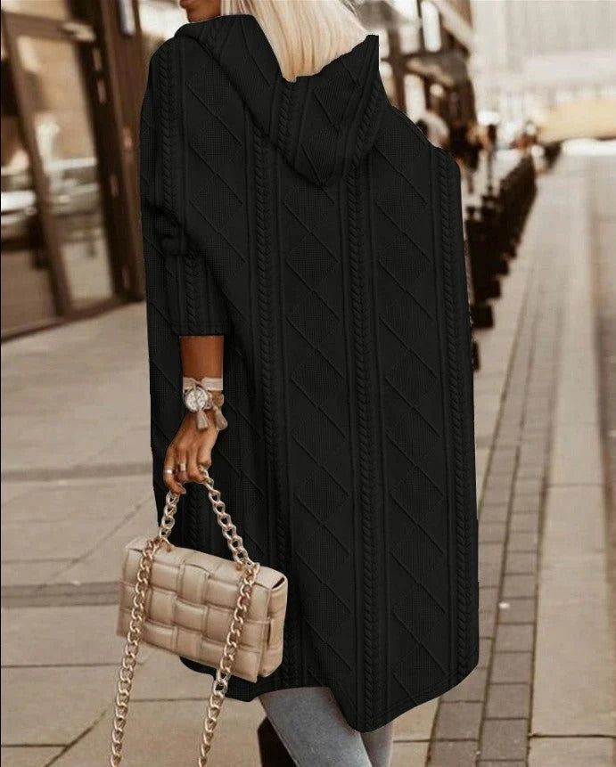 Women's Cardigan – Extended Hood – Cable Knit – Oversized Fit – Casual Layering