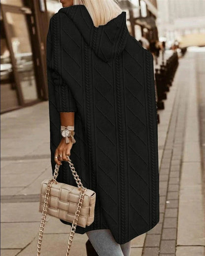 Women's Cardigan – Extended Hood – Cable Knit – Oversized Fit – Casual Layering