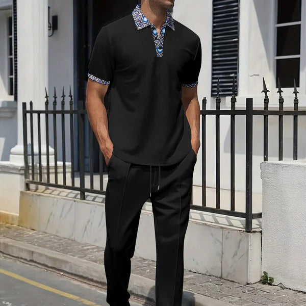 Men's Casual Suit – Relaxed Fit – Short-Sleeved Top – Tapered Trousers – Breathable Fabric
