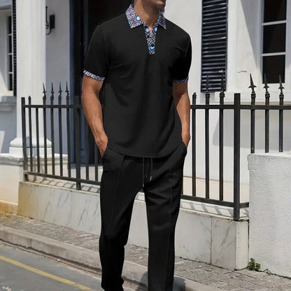 Men's Casual Suit – Relaxed Fit – Short-Sleeved Top – Tapered Trousers – Breathable Fabric