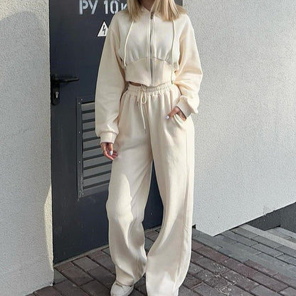 Women's Lounge Set – Zip-Up Hoodie – Oversized Fit – Wide-Leg Pants – Soft Cotton Blend