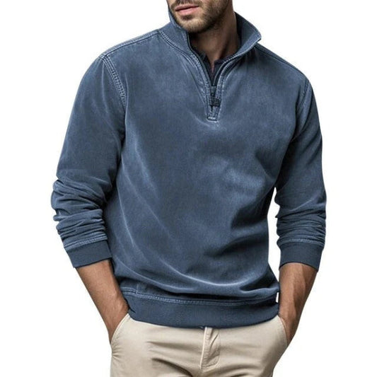 Men's Pullover – Regular Fit – Soft Fleece – Quarter Zip – Ribbed Edges