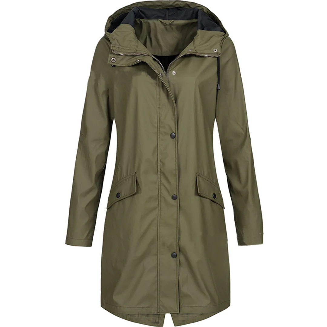 Women's Raincoat – Tailored Fit – Water-Repellent – With Hood and Button Closure