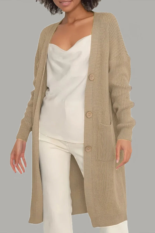 Women's Cardigan – Long Model – Soft Knit – Relaxed Fit – Button Closure and Pockets
