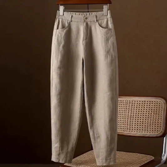 Women's Pants – High Waist – Relaxed Fit – Ankle Length – Lightweight Cotton Fabric