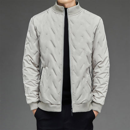 Men’s Jacket - Synthetic Fabric - Quilted Pattern - Stand Collar - Ribbed Cuffs