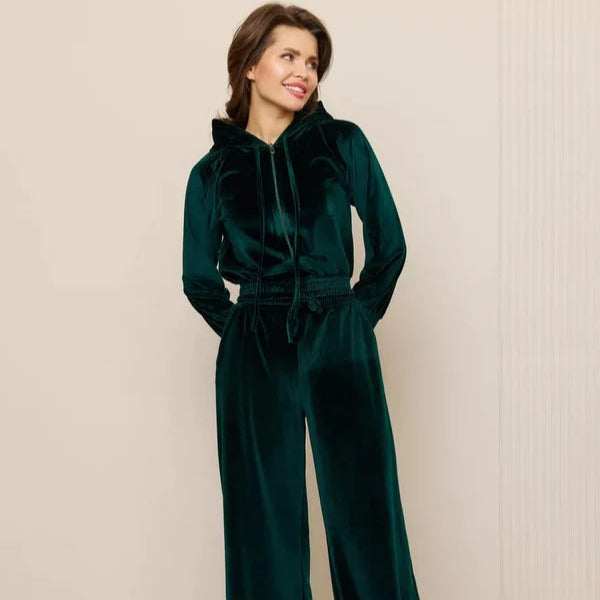 Women's Loungewear Set – Soft Fleece – Relaxed Fit – Drawstring Hoodie – Wide Pants