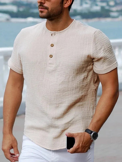 Men's T-shirt with Buttons – Regular Fit – Short Sleeved – Soft Knit – Casual Style