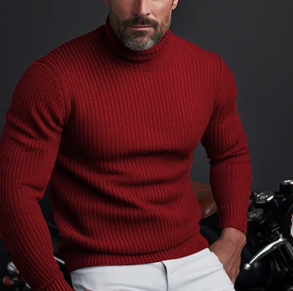 Men's Turtleneck Sweater – Slim Fit – Ribbed Knit – Long Sleeves – Soft Wool Quality