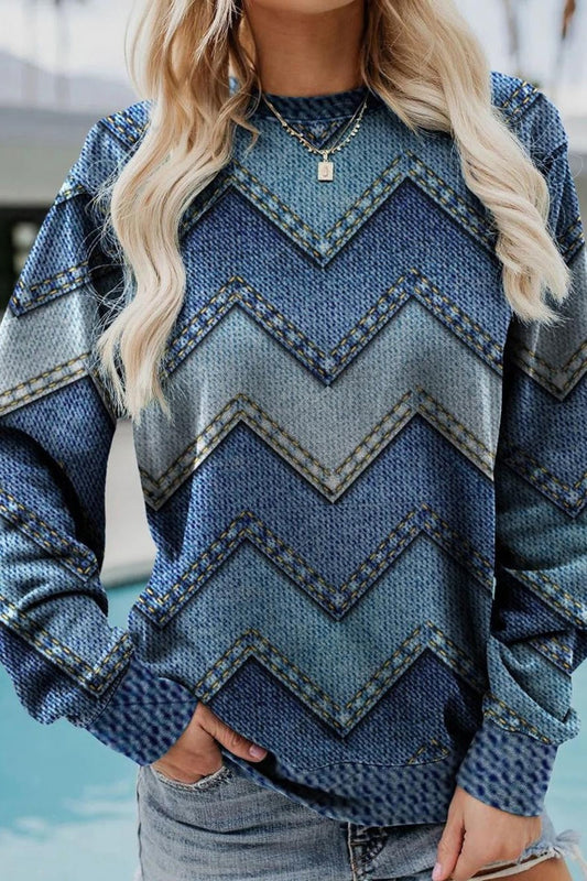 Women's Sweatshirt – Relaxed Fit – Breathable Lightweight Material – Chevron Pattern