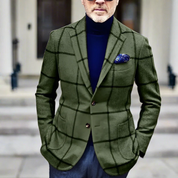 Men's Blazer – Tailored Fit – Wool Blend – Checkered – Formal Look