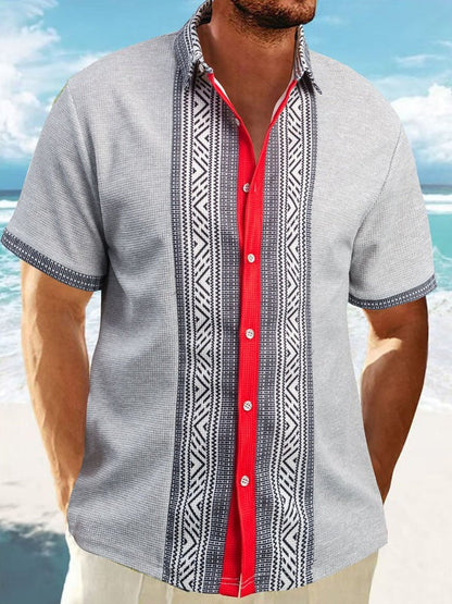 Men's Shirt with Short Sleeves – Relaxed Fit – Ethnic Pattern – Breathable Cotton