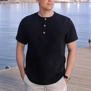 Men's T-shirt with Buttons – Regular Fit – Short Sleeved – Soft Knit – Casual Style
