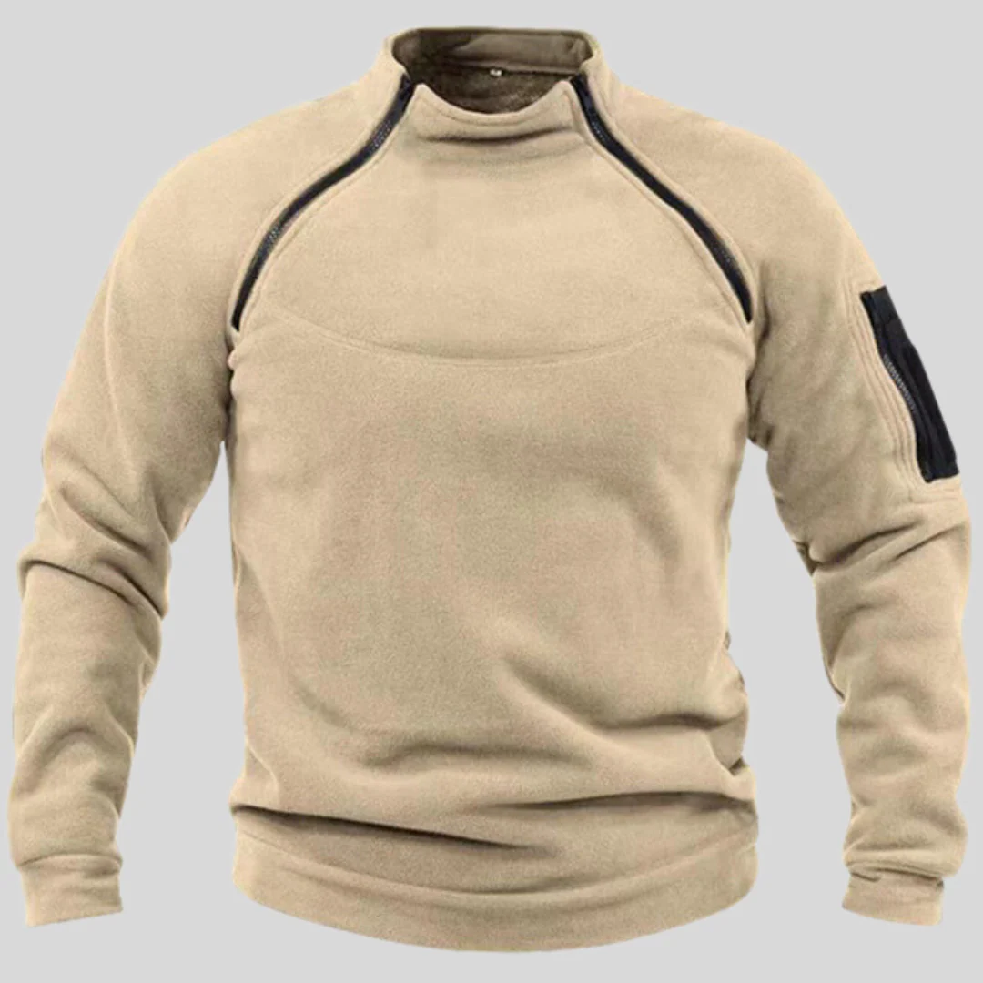 Men's Fleece Pullover – Relaxed Fit – High Collar – Utility Zippers – Outdoor Use