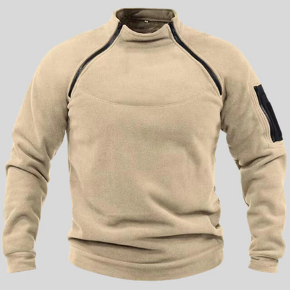 Men's Fleece Pullover – Relaxed Fit – High Collar – Utility Zippers – Outdoor Use